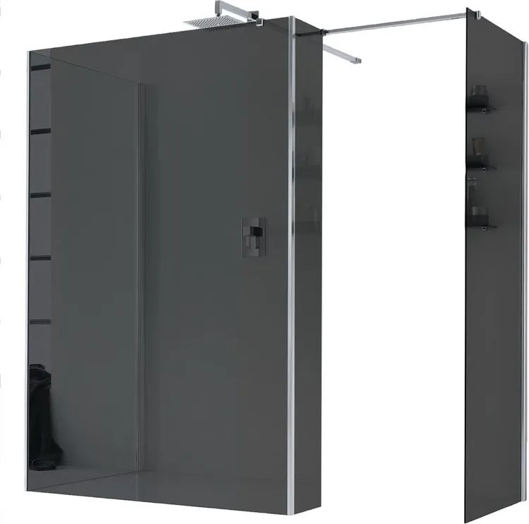 Box doccia walk-in Wens, vetro fumè 6 mm, H 200 cm, profilo cromo