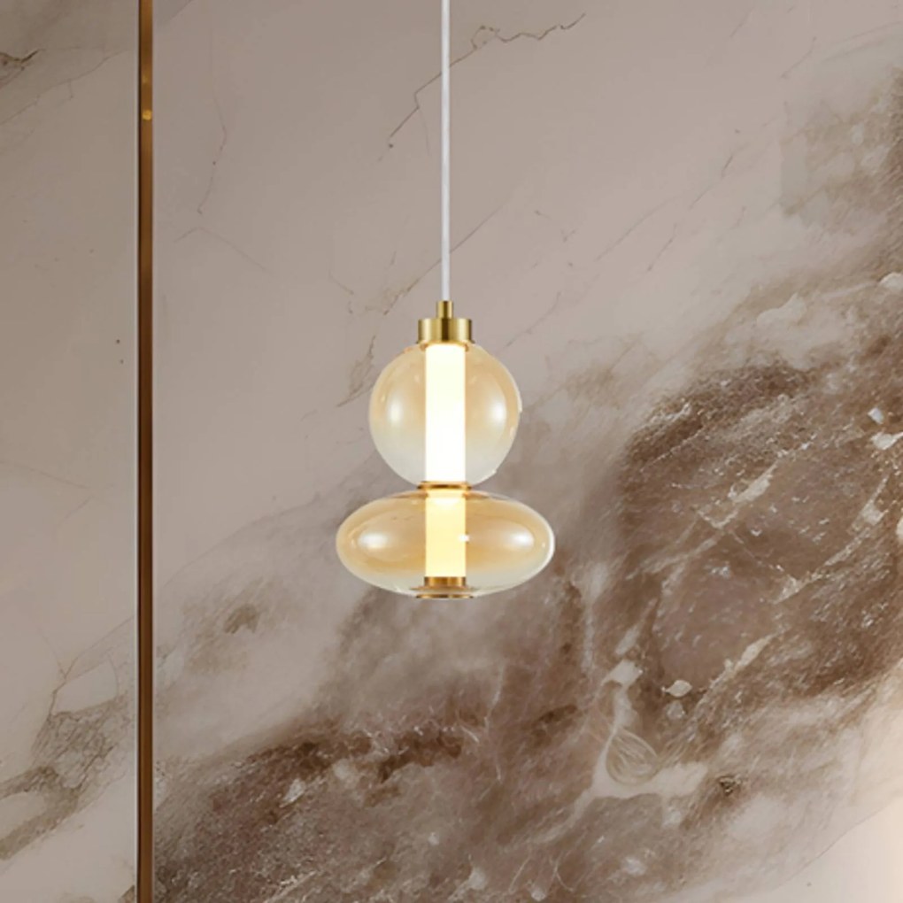 Eko-Light Lampada LED a sospensione Daphne, vetro ambra trasparente, altezza 28 cm
