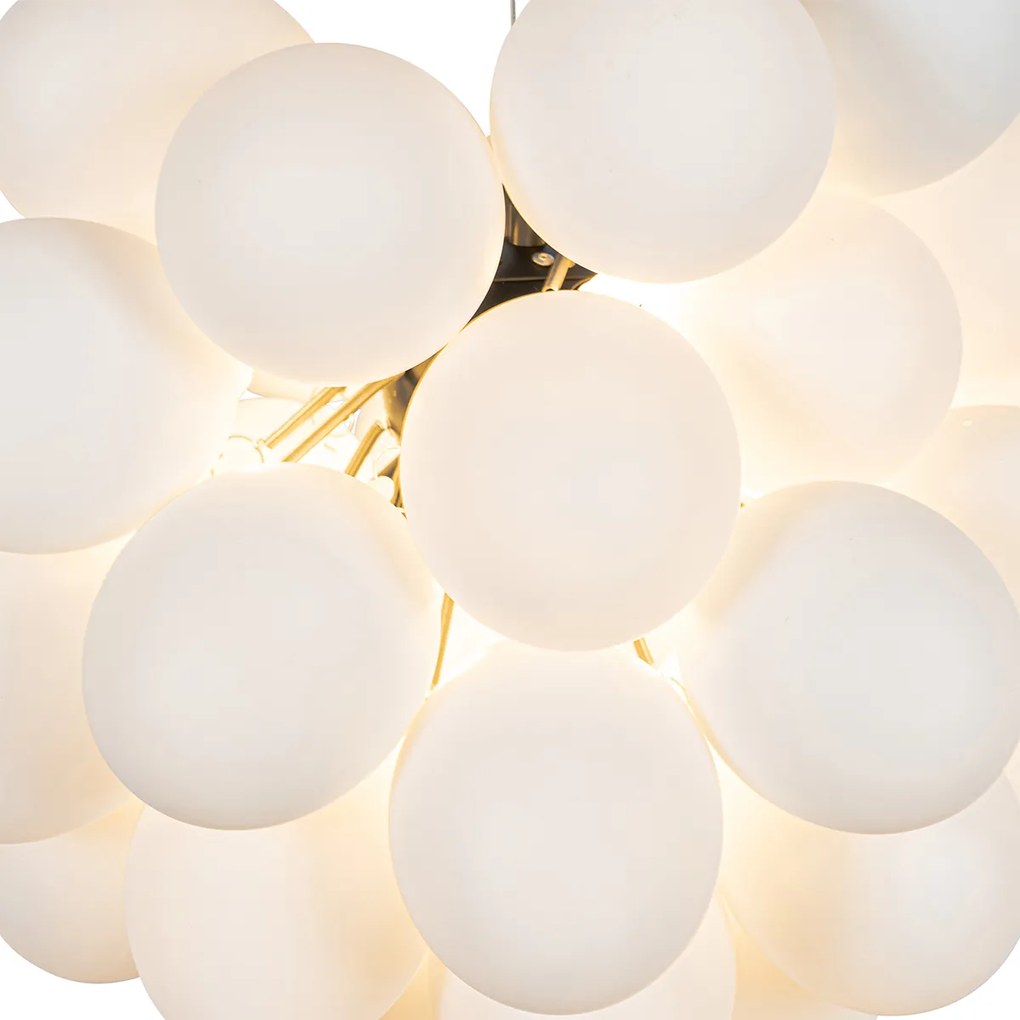 Lampadario Art Déco nero con vetro opalino 8 luci rotondo - Uvas