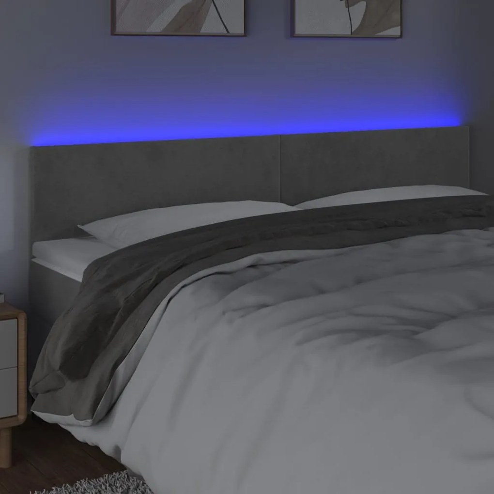 Testiera a led grigio chiaro 180x5x78/88 cm in velluto