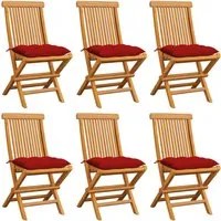 Sedie da Giardino con Cuscini Rossi 6 pz in Massello di Teak cod mxl 45163