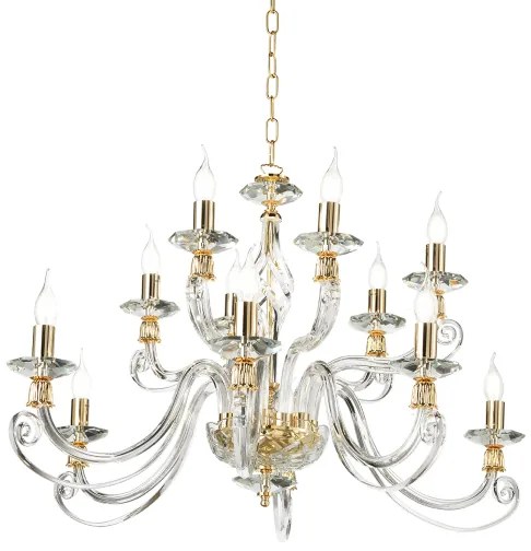 Lampadario a sospensione 1306 in vetro soffiato lavorato a mano 12 luci 100 cm ORO