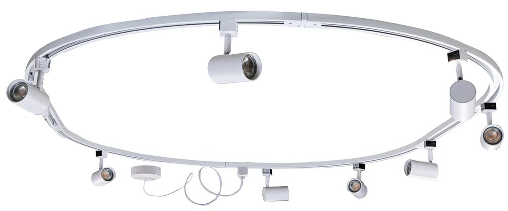 Sistema di illuminazione a binario moderno con 8 faretti bianchi monofase ovale 200 cm - Iconic Jeana