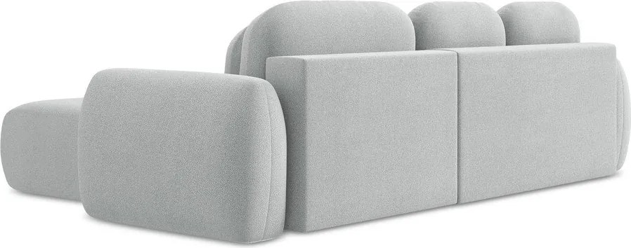 Divano angolare grigio chiaro allungabile/con contenitore (con penisola a destra/con chaise lounge) con rivestimento in bouclé Pele – Makamii