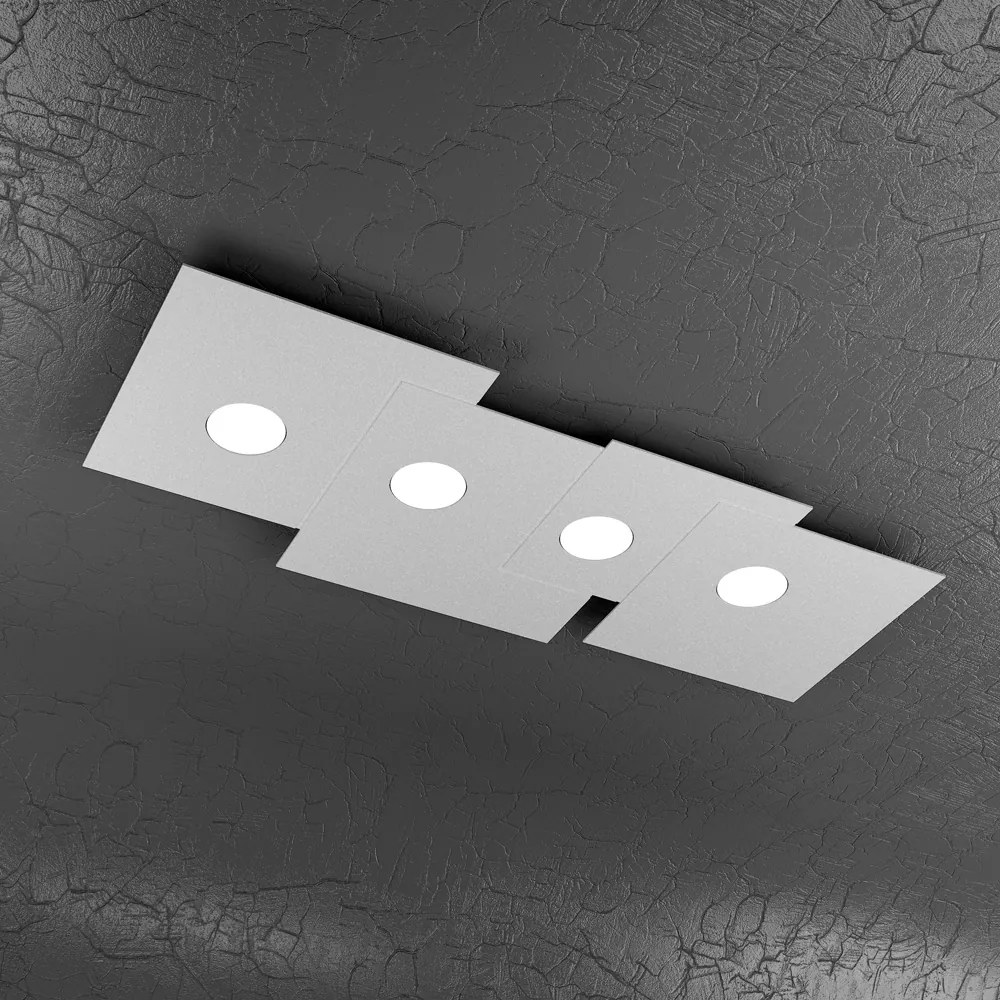 Plafoniera Moderna Rettangolare Plate Metallo Grigio 4 Luci Gx53