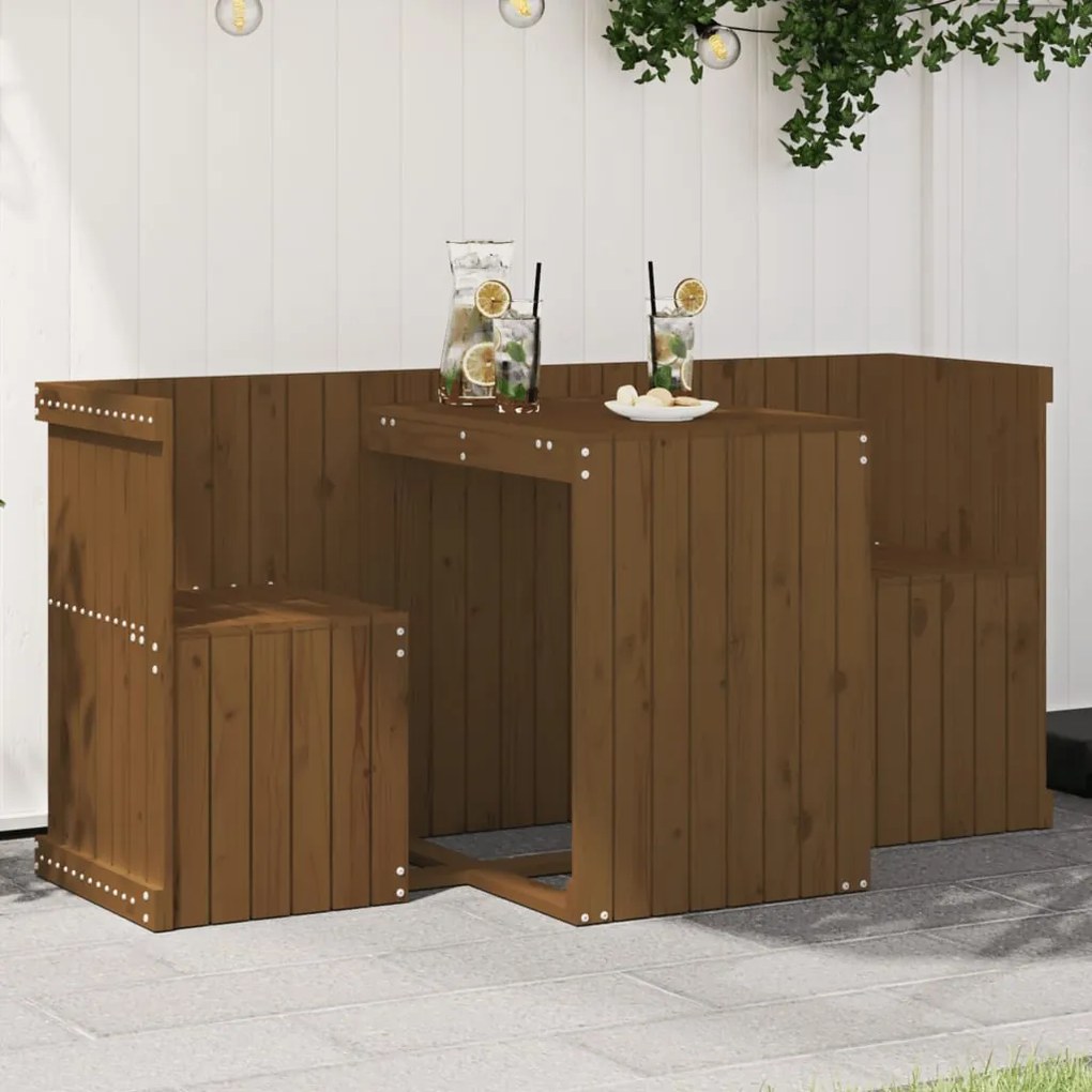 Set Da Balcone A 2 Posti Ambra İn Legno Massello Di Pino /
