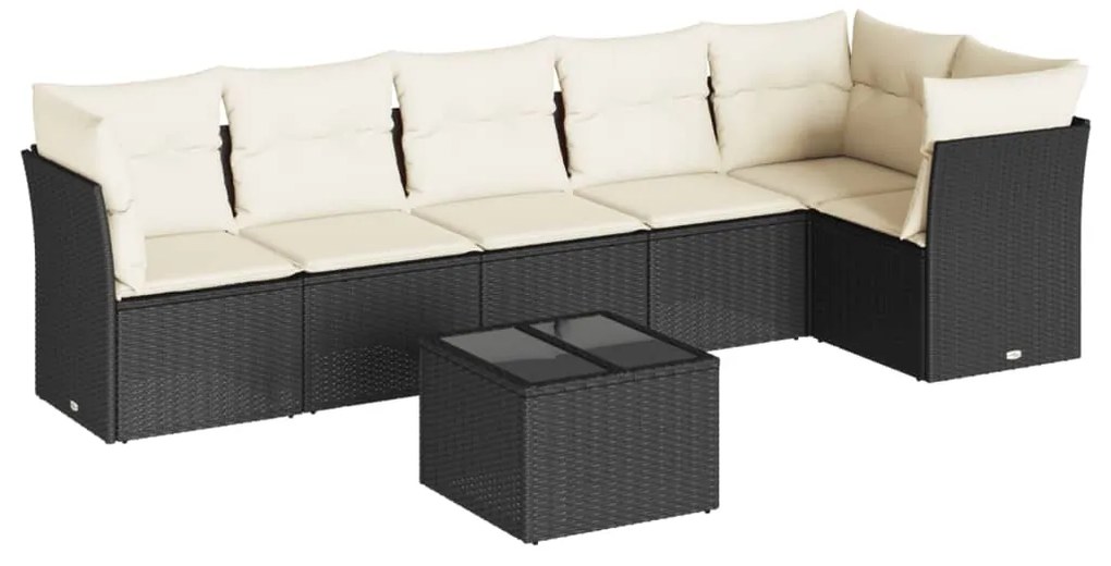 Set divani da giardino con cuscini 7pz nero polyrattan