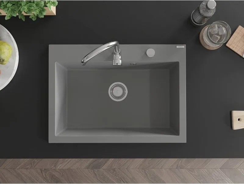 Mexen Elix lavello in granito a 1 vasca 700 x 500 mm, grigio, sifone cromato - 6526701005-71