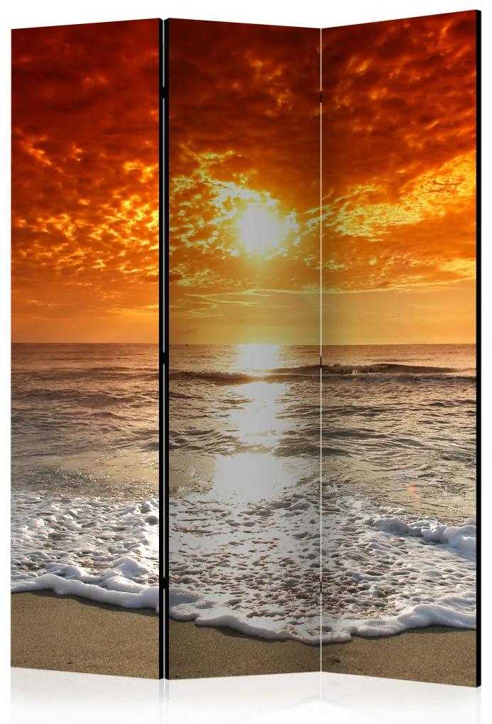 Paravento design Tramonto fiabesco (3 parti) - paesaggio marino e cielo rosso