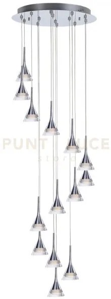 Jewel, lampada a sospensione, cristallo trasparente, cromo, led 67,...