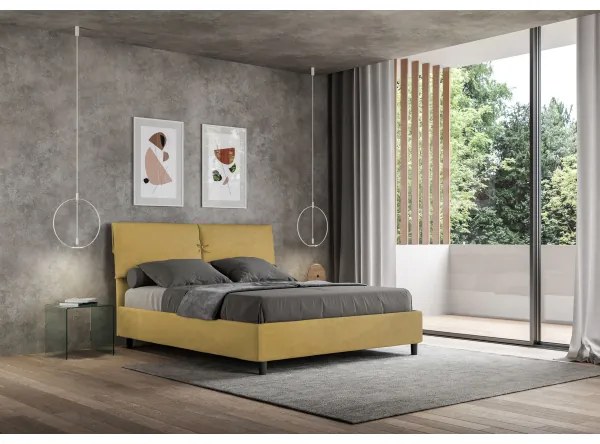 Letto contenitore da 160x190 in microfibra ocra Mados