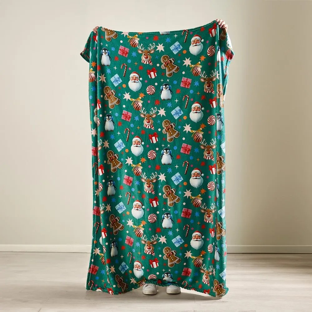Coperta verde in micropile a tema natalizio 130x170 cm Christmas Icons – Catherine Lansfield