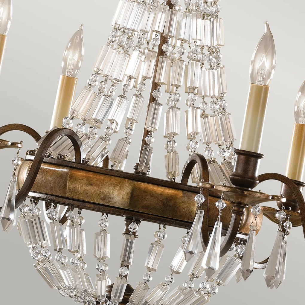 Lampadario Contemporaneo Bellini Acciaio Bronzo Ossidato Cristallo 6 Luci E14