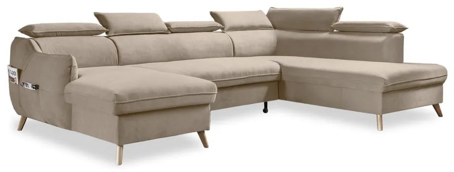 Divano letto angolare in velluto beige a "U" (angolo destro) Sweet Harmony - Miuform