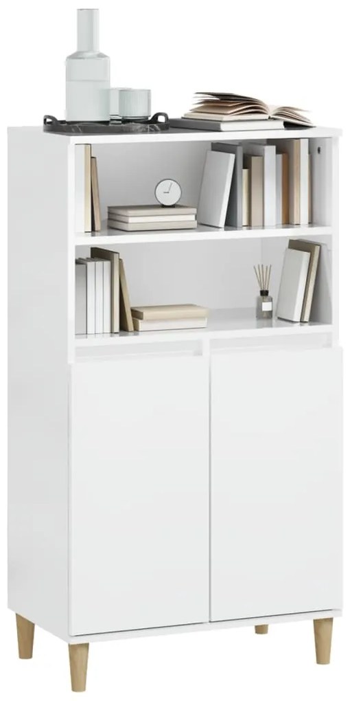 Credenza Bianco Lucido 60x36x110 cm in Legno Multistrato