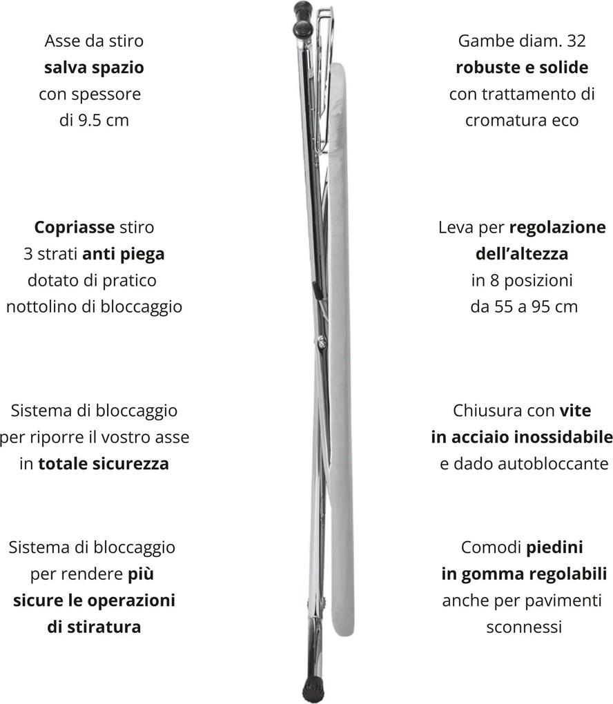 Asse da Stiro Completo Combiboard Profi 125x48 cm con Piano Stiramaniche e Ripiano Regolabile in Altezza...