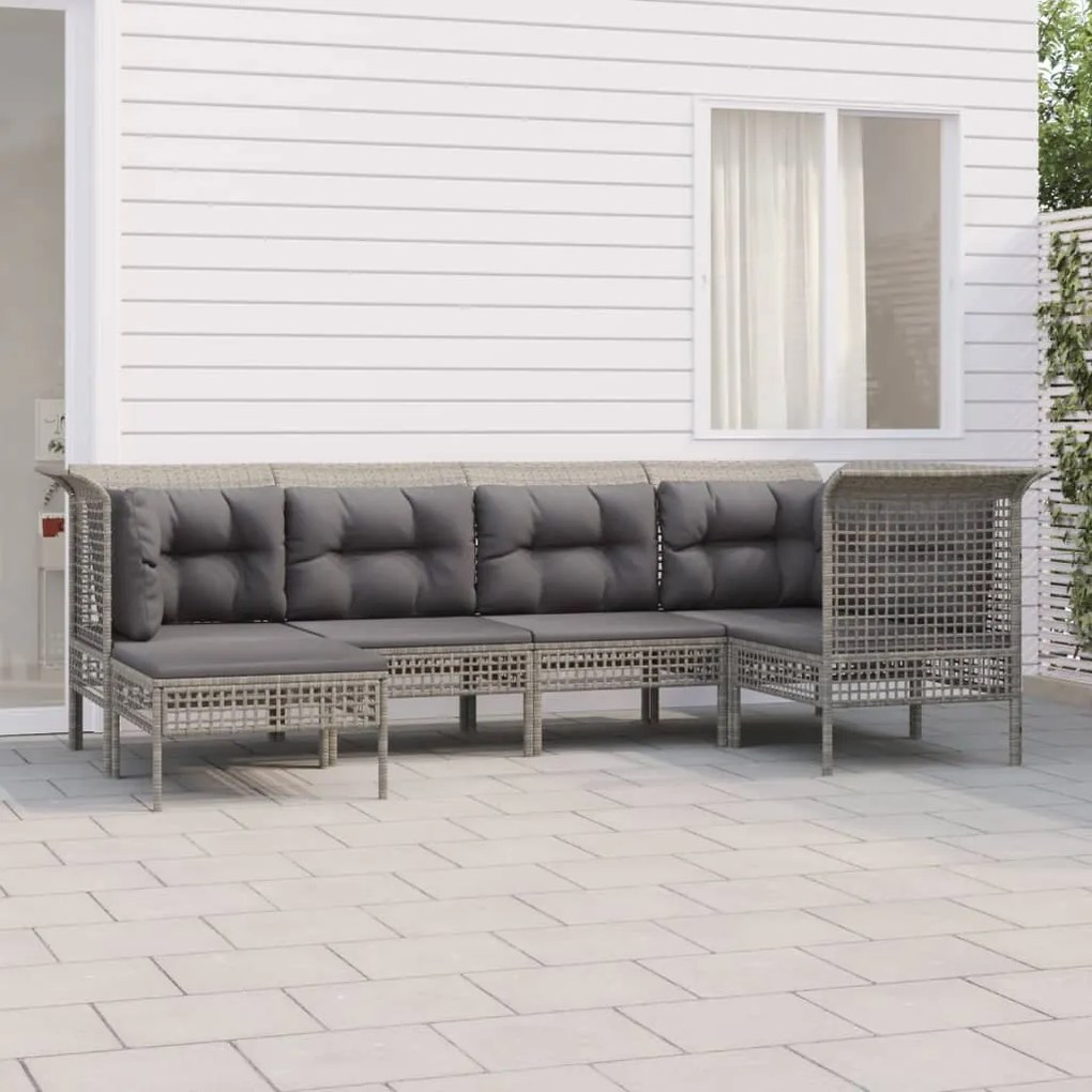 Set Divani da Giardino 6 pz con Cuscini in Polyrattan Grigio