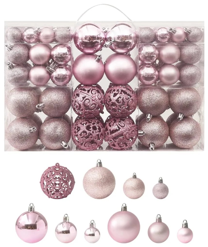 Set Palline di Natale 100 pz 3/4/6 cm, Rosa