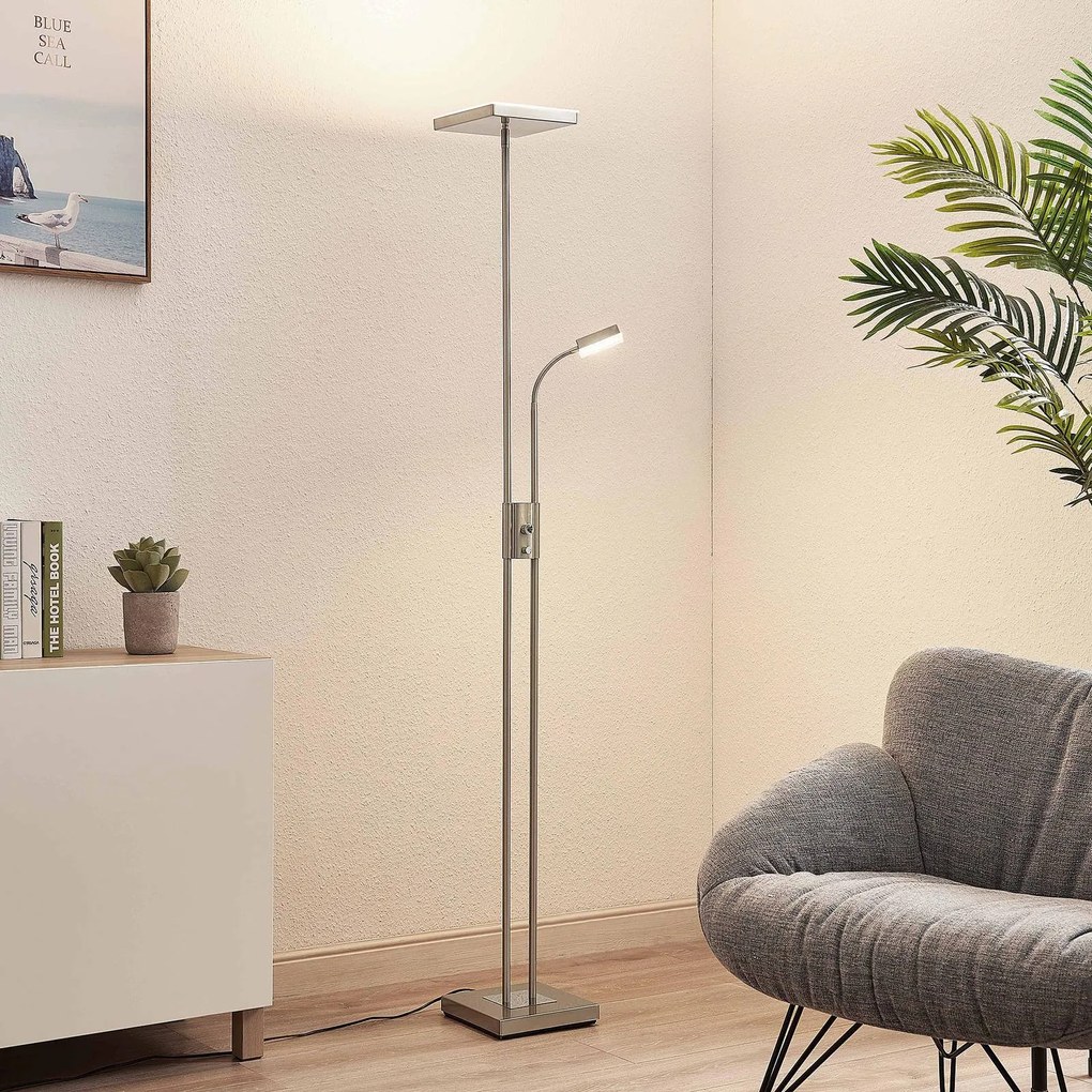 Lindby Seppa piantana LED, angolare, nichel
