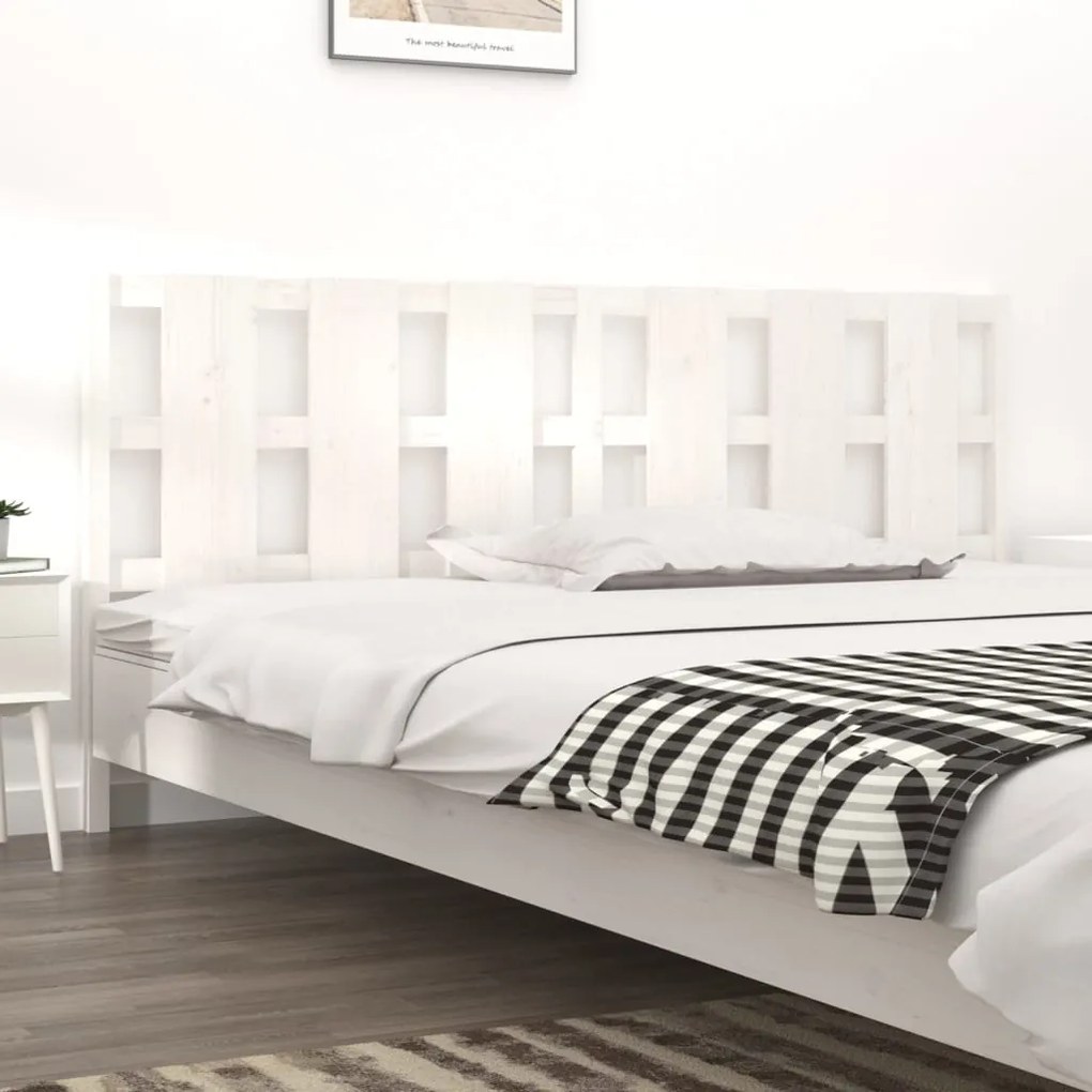 Testiera Per Letto Bianca 205,5x4x100 Cm Legno Massello Di Pino /