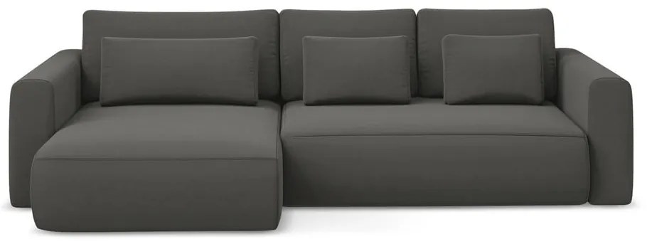 Divano angolare grigio scuro allungabile/con contenitore (con penisola a sinistra/con chaise lounge) con rivestimento in velluto Kapua – Makamii