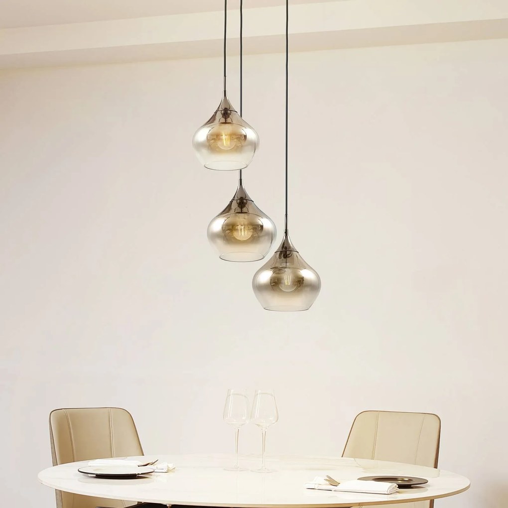 Lampada a sospensione in vetro Jarven Lucande, dimmerabile, Alluminio / Grigio / Zincato, Soggiorno / Sala da pranzo, Vetro, Moderno, Lampada a sospensione