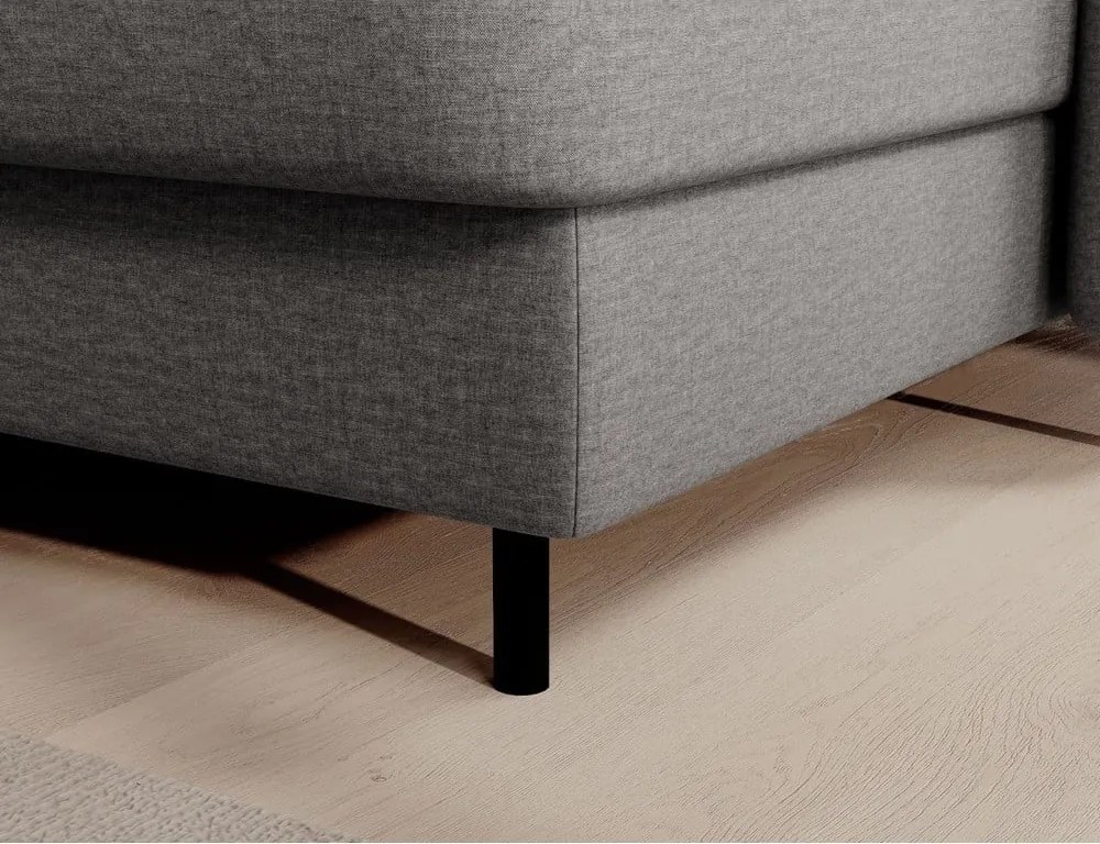 Divano angolare grigio chiaro allungabile/con contenitore (con penisola a sinistra/a U) e rivestimento in velluto Berrto – ELTAP