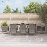 Set da Pranzo da Giardino 9 pz con Cuscini in Polyrattan Grigio 3187386