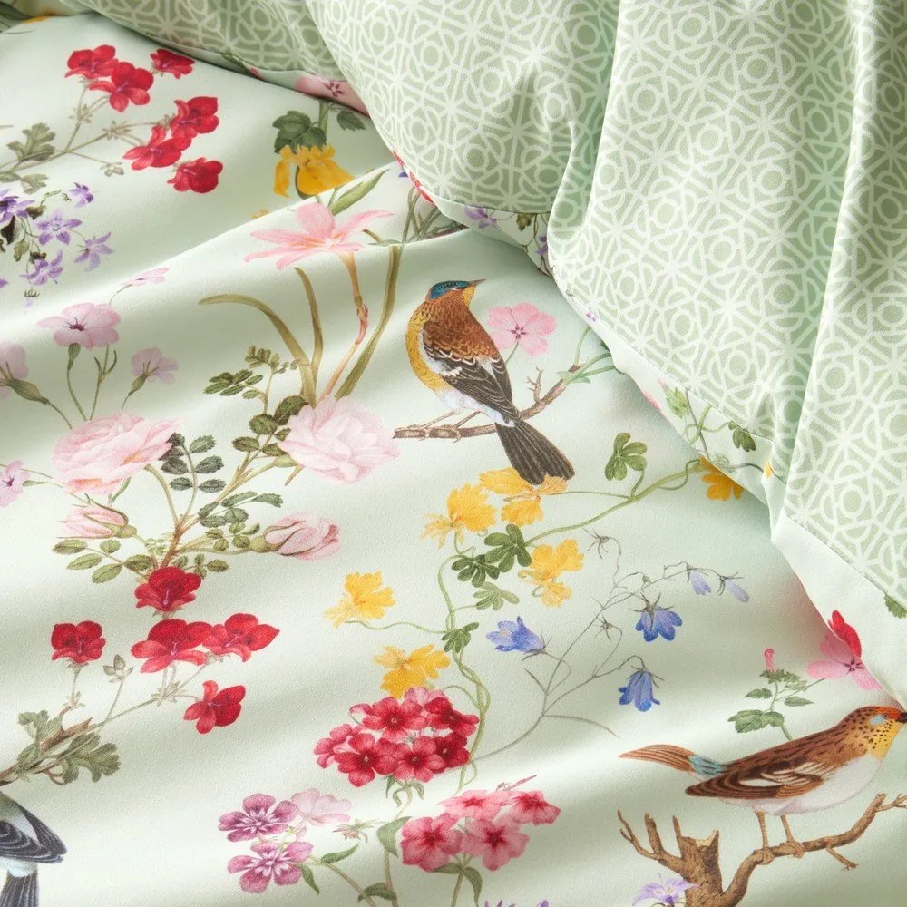 Set copripiumino e federa verde per letto matrimoniale 3 pezzi 200x200 cm Birds In Bloom – RHS