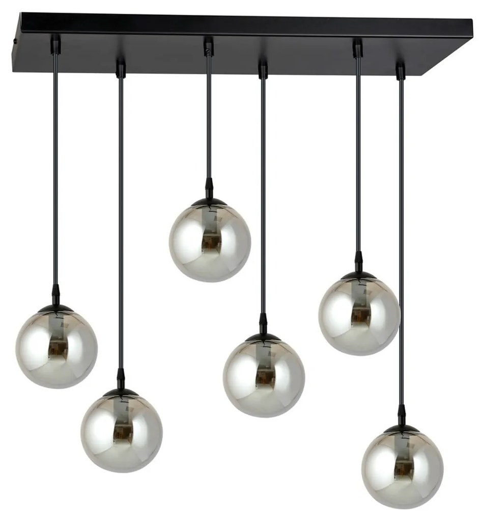Lampadario a Sospensione in Acciaio e Vetro COSMO 6 Nero 6xE14