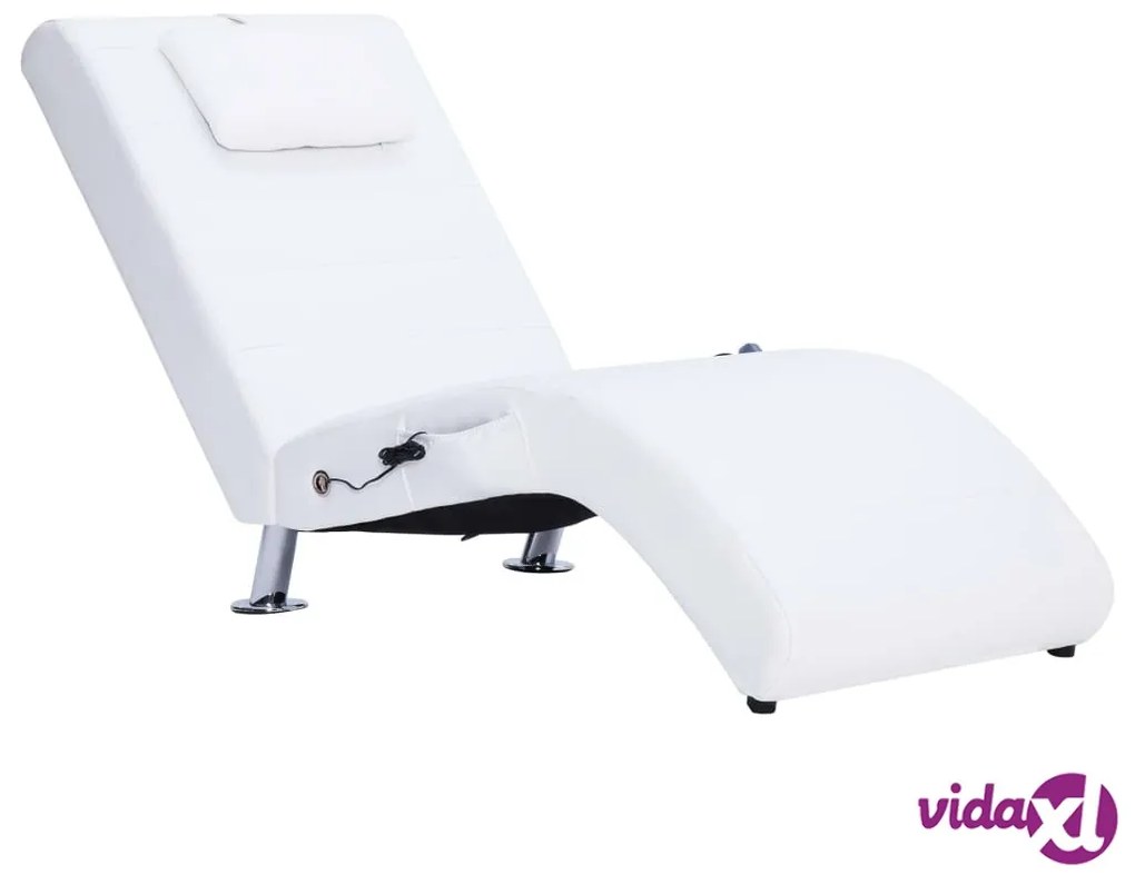 vidaXL Sdraio Massaggiante con Cuscino Bianco in Similpelle