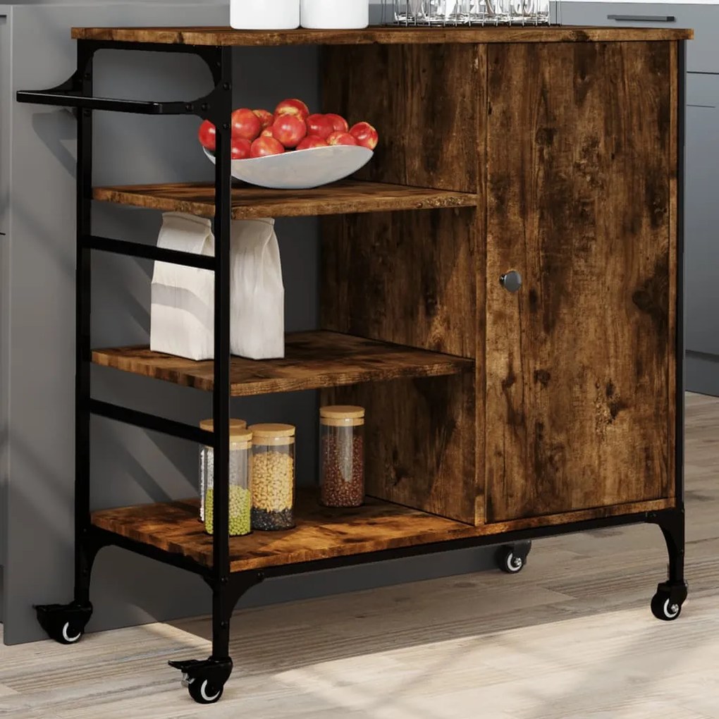 Carrello Cucina Rovere Fumo 87,5x38,5x84,5 Cm Legno Multistrato /