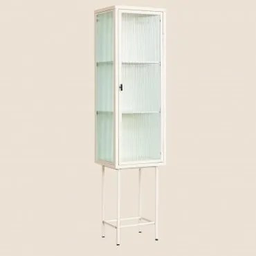 Vetrina ad 1 Anta in Metallo e Vetro Verticale Beige Crema - Sklum