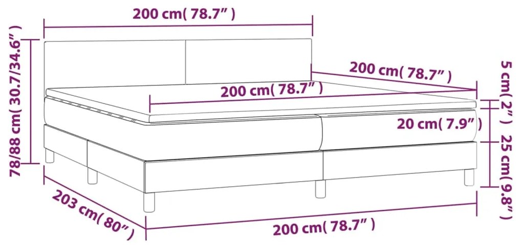 Giroletto Molle Materasso e LED Cappuccino 200x200cm Similpelle