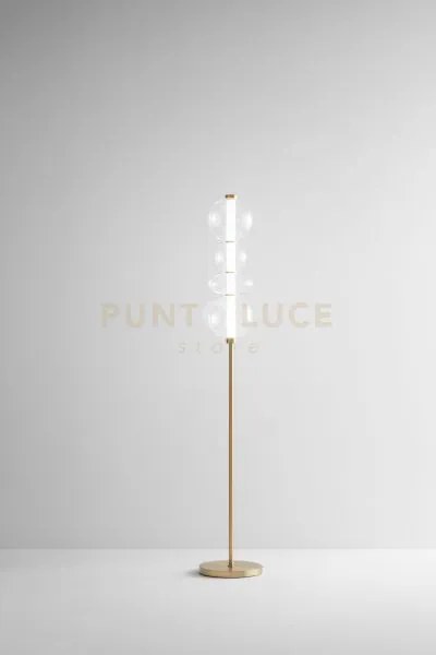 Piantana in metallo e vetro trasparente e oro spazzolato bubbles in...