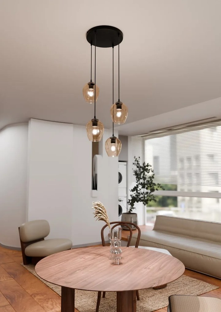 Lampadario a Sospensione ISTAR 4 PREMIUM 4xE27 in Acciaio e Vetro