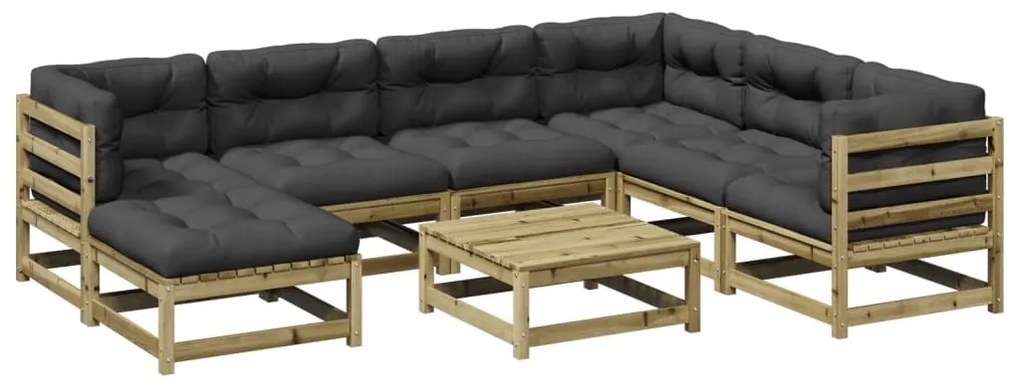 Set divani da giardino 8pz con cuscini legno impregnato di pino