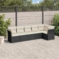 Set Divano da Giardino 6 pz con Cuscini Nero in Polyrattan 3249495