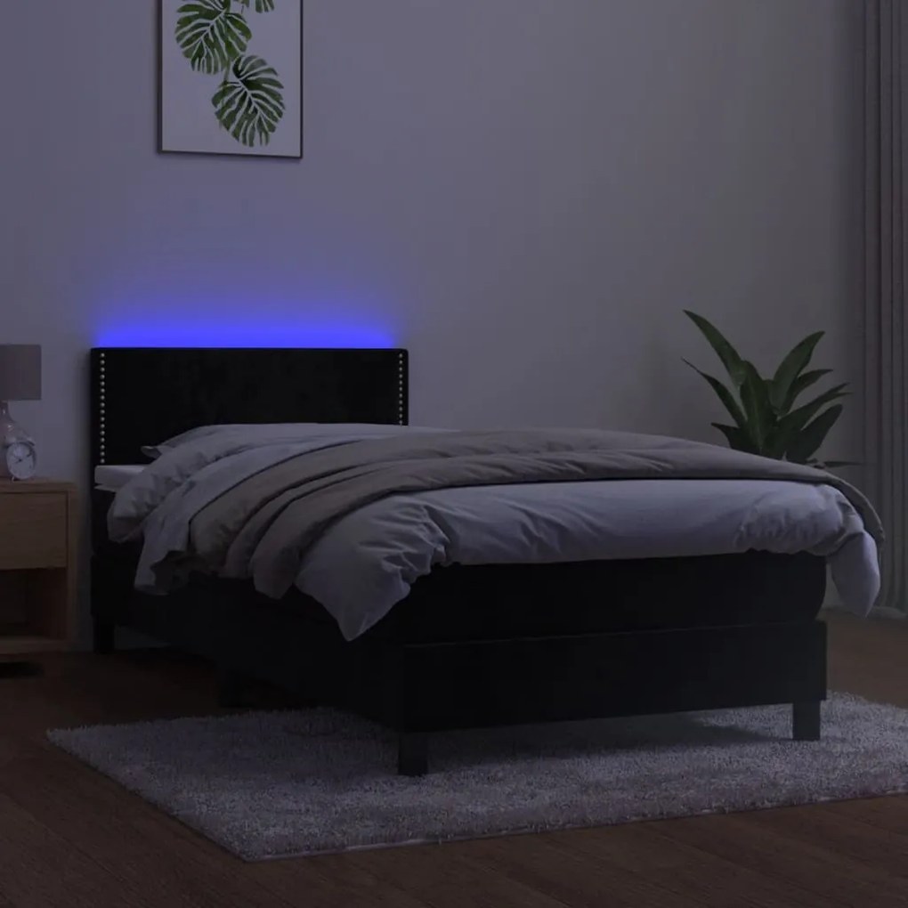 Letto a molle con materasso e led nero 90x190 cm in velluto