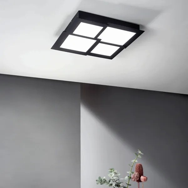 Plafoniera Led in metallo Nero e diffusore in acrilico PASSPARTOU 57x57 cm