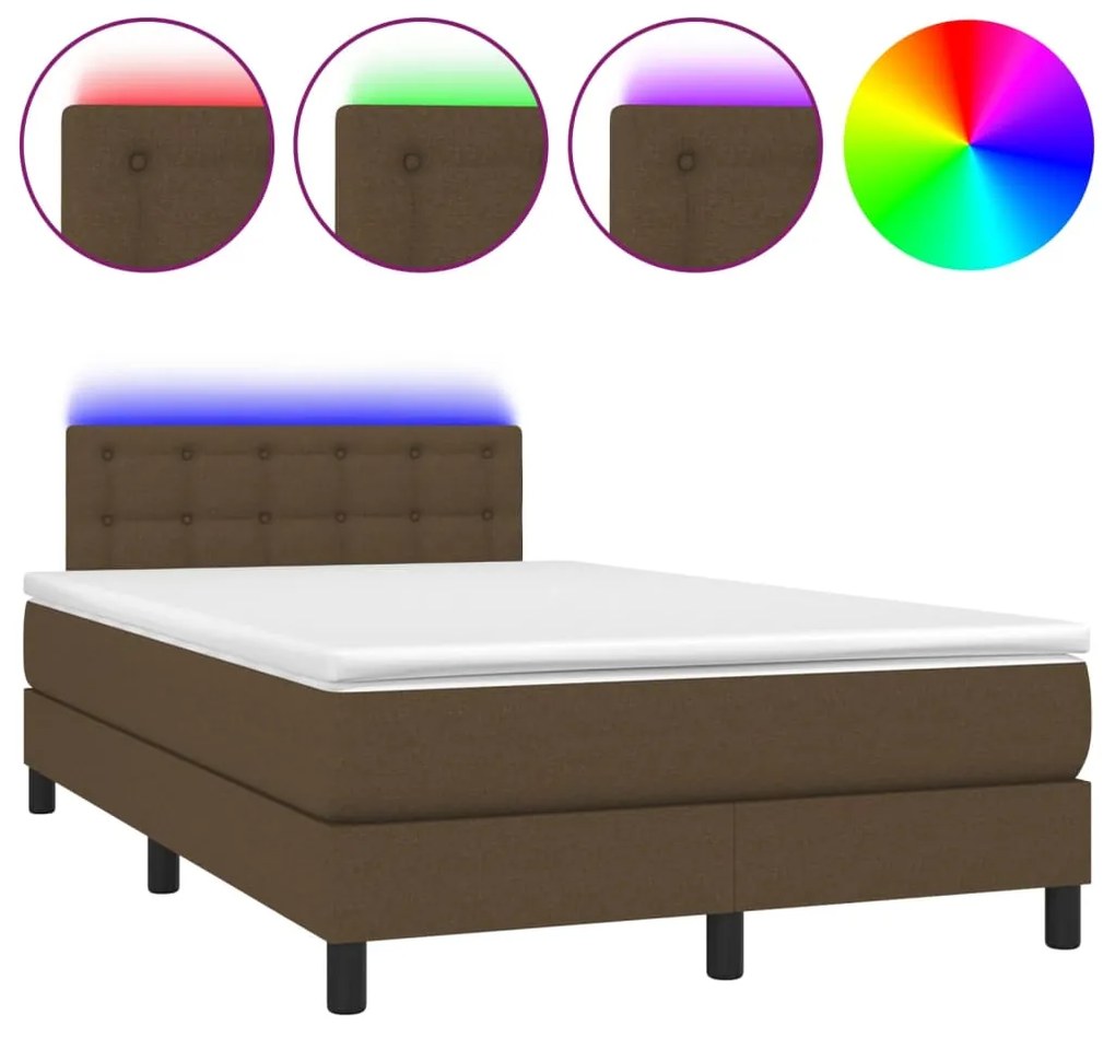 Letto a molle materasso e led marrone scuro 120x200 cm tessuto