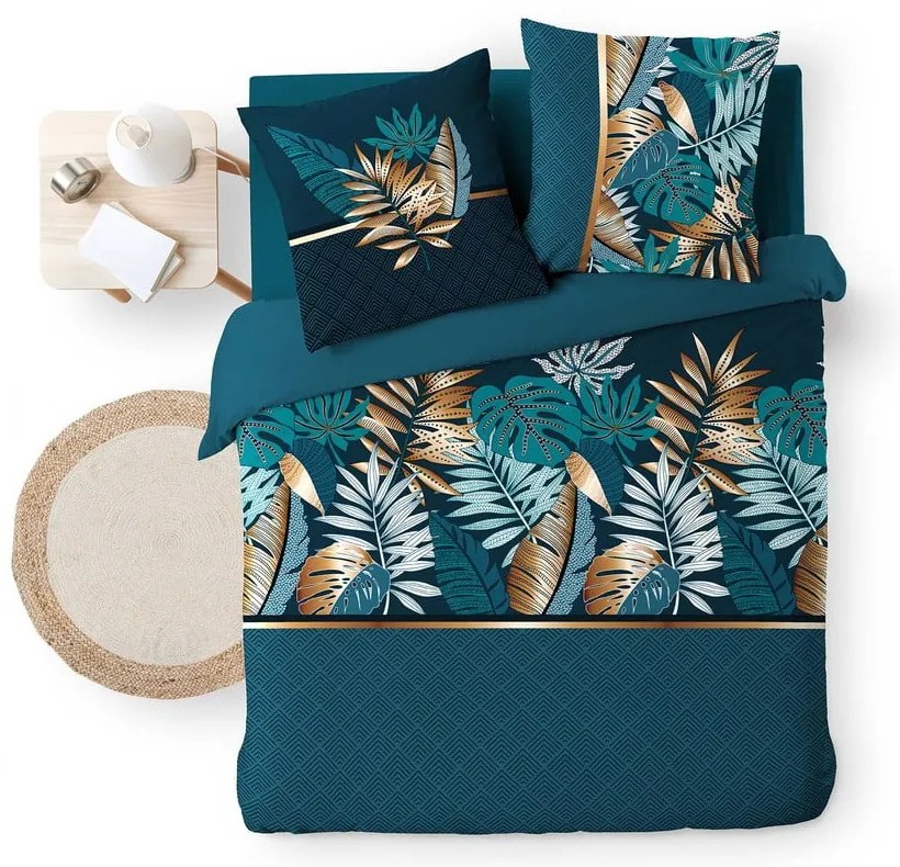 Set copripiumino e federa blu in cotone per letto matrimoniale e per letto esteso 240x220 cm Alianor – douceur d'intérieur