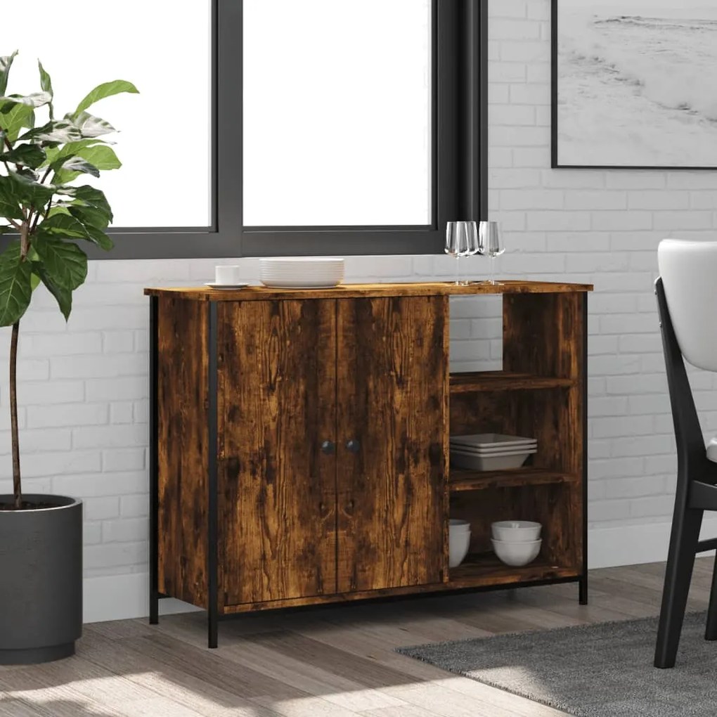 Credenza Rovere Fumo 100x33x75 Cm İn Legno Multistrato /