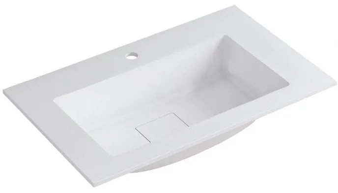 Lavabo a incasso rettangolare vasca centrale L 80.5 x H 15 x P 46 cm in resina bianco lucido