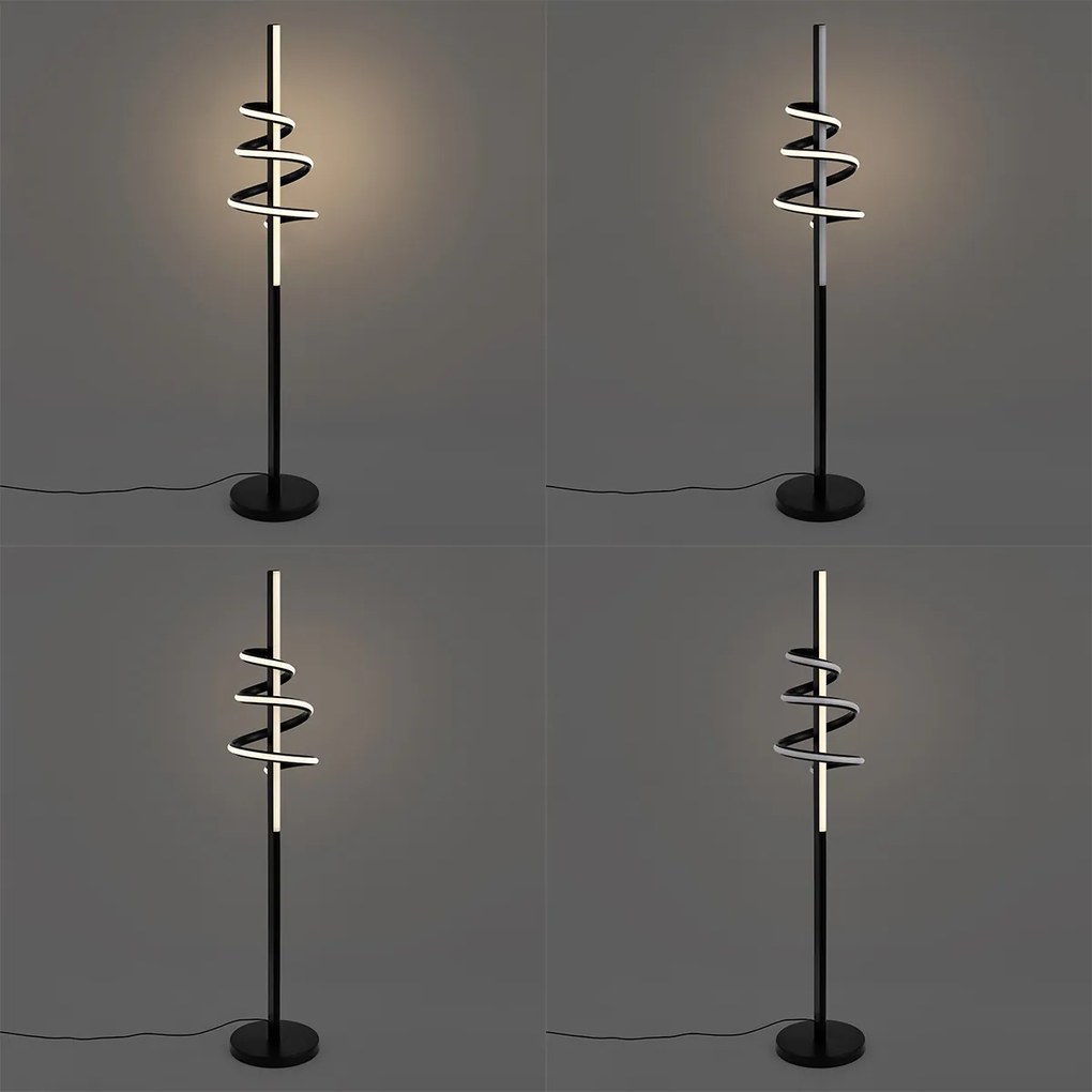Lampada da terra di design nera con LED dimmerabile e interruttore a 3 vie - Rolla