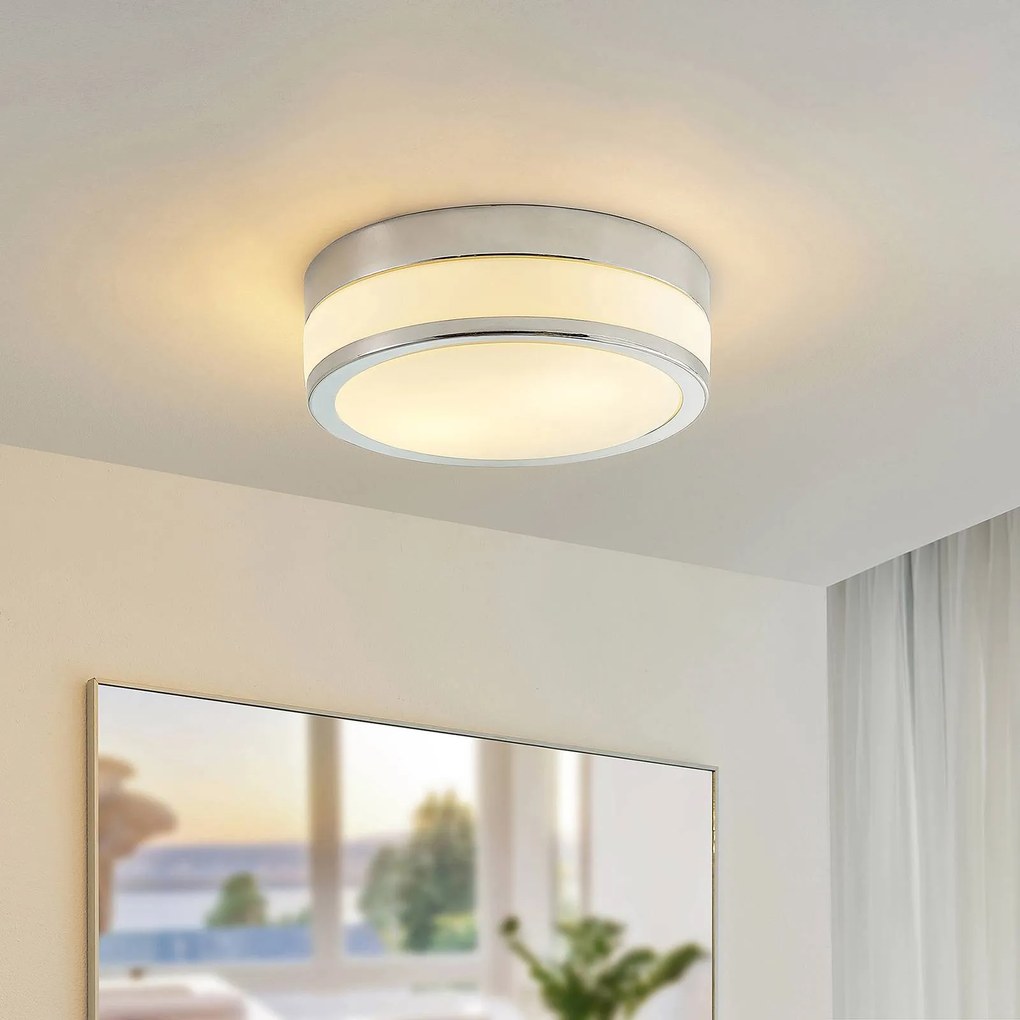 Plafoniera Flavi Lindby, dimmerabile, Cromo / Argento, Bagno, Vetro, Moderno, Plafoniera