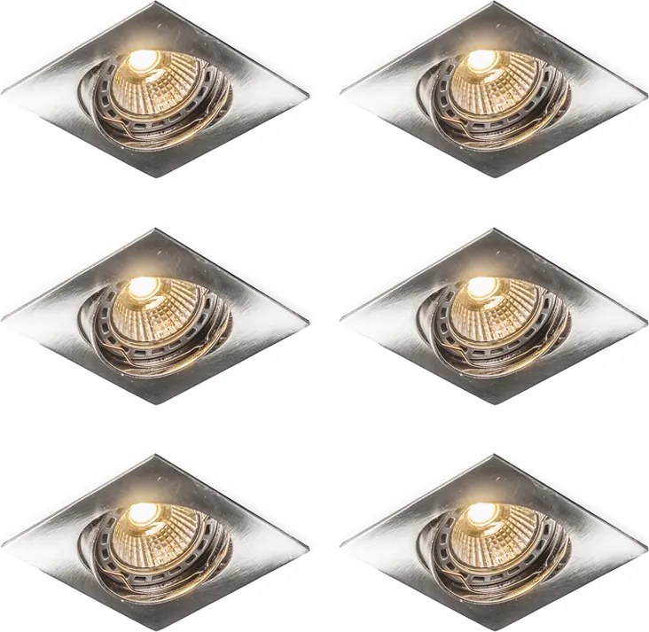 Set di 6 faretti da incasso orientabili acciaio quadrato - Edu