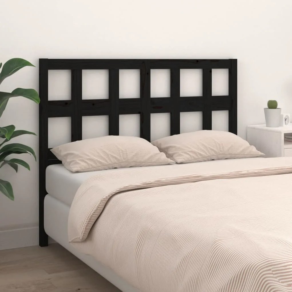 Testiera Per Letto Nera 125,5x4x100cm İn Legno Massello Di Pino /