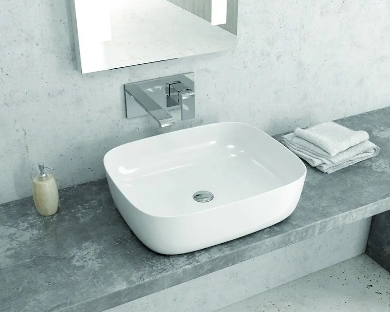 Lavabo appoggio ceramica bianca slim con linee arrotondate | Litos-0014 - KAMALU