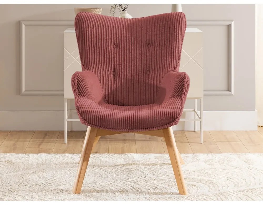 Poltrona rossa con rivestimento in velluto a coste Niko – Ropez